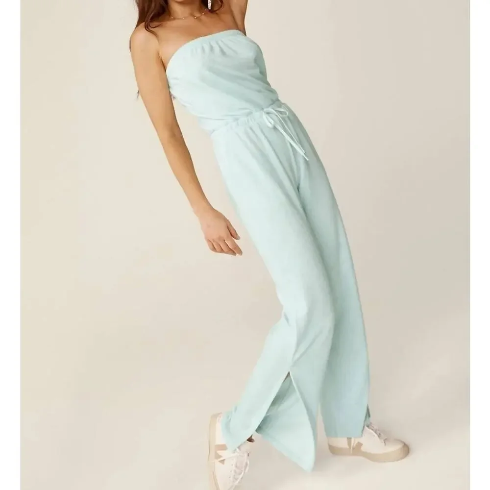 Beyond Yoga Tropez Strapless Terrycloth Jumpsuit in Tropical Waters- Large, NWOT